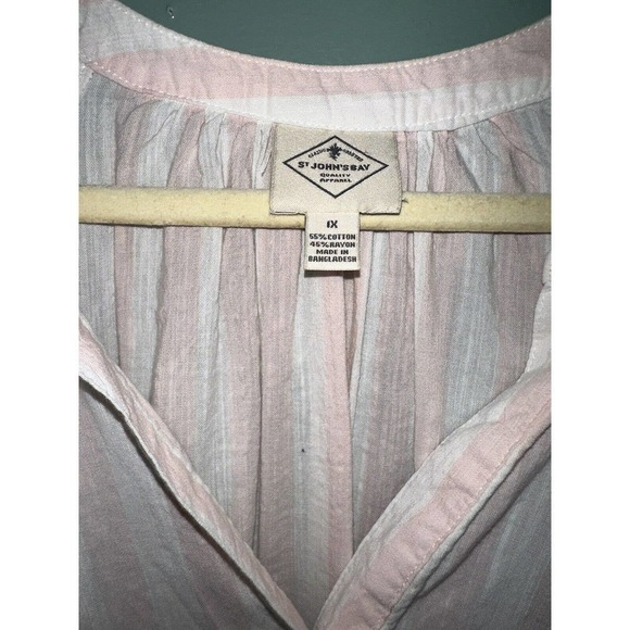 St Johns Bay Women’s Cotton Blend Button Down Top Sz. 1X Pink Stripe V-Neck - Picture 7 of 9